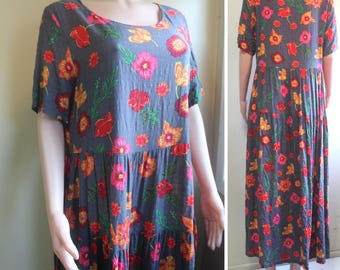 Farmer's Market Day Dress, Seersucker Poppy Floral, size L
