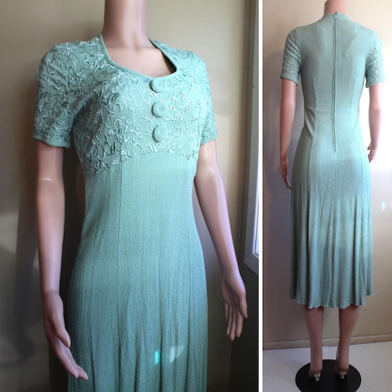 1940年代風ヴィンテージフィット＆フレアドレス：シーフォームグリーン