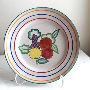 MCM Mediterranean Style : Vintage 10&quot; Perugia Italy Faience Plate Hand Painted Rustic Art Deco Fruit Motif