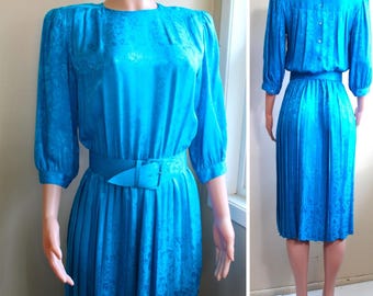 Vintage 80s Silk Jacquard Belted Dress: Retro 40s Style, Nordstrom