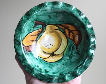 Cuenco de loza pintado a mano: cerámica italiana, motivo de pera, verde esmeralda