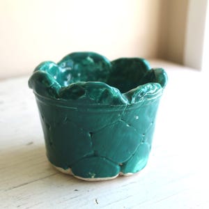 Succulent Planter : Art Pottery Student Made Pot Hand Built Planter Glossy Spruce Green Naif with Drainage Hole