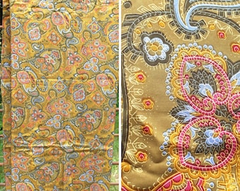 Vintage 1970s Gold Paisley Fabric: Italian Acetate Twill, 45" Wide