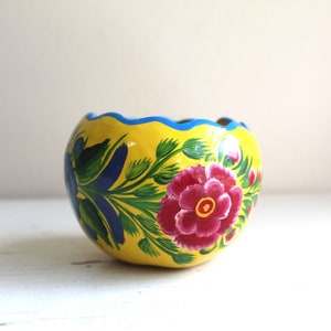 Made in Mexico Small Bright Hand Painted Floral Gourd Trinket Bowl Mexican Boho