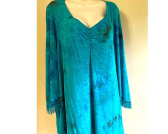 Boho Slinky Mermaid: Túnica de punto color turquesa con cuentas, talla 3X plus