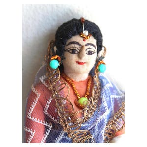 Monsoon Wedding : Handmade India Lady Doll 7.75 in Vintage 1970s Hand Stitched Cloth and Embellished