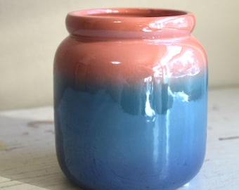 Mermaid Core : Iridescent Ceramic Vase Dusk Blue to Pink Ombre Glossy Finish