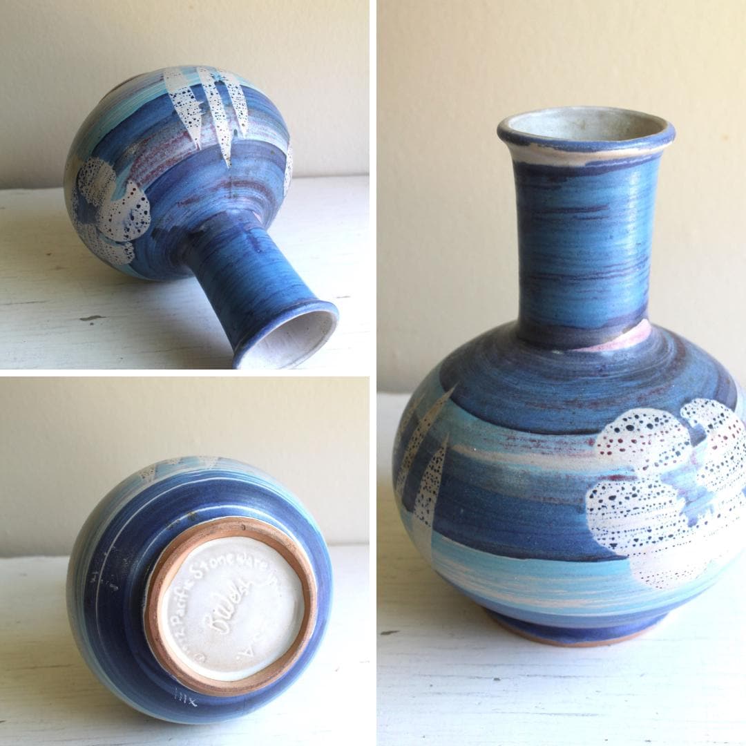Vintage 70s Pacific Stoneware Pottery Vase, Bennett Welsh Oregon