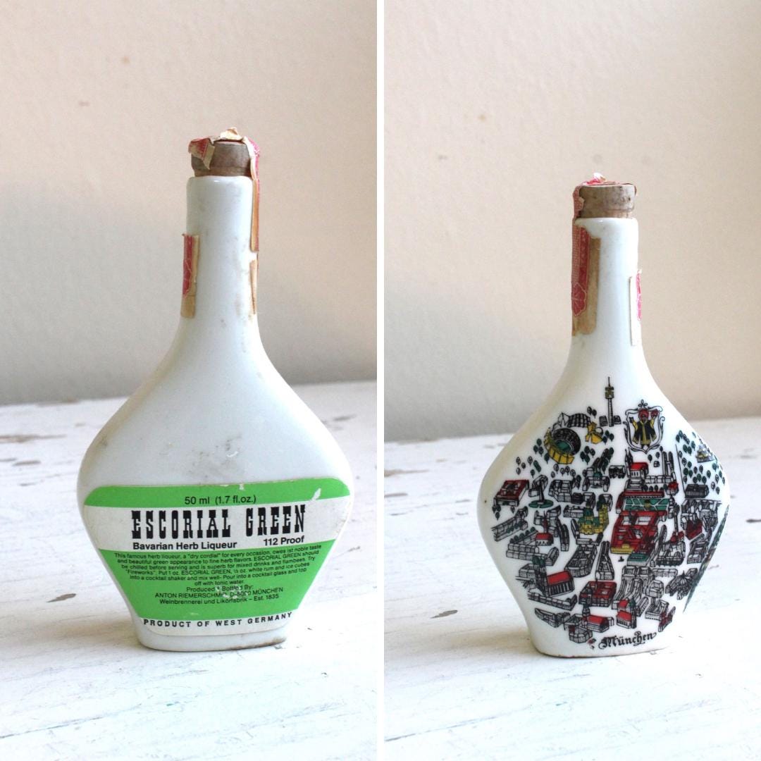 Vintage Escorial Green Ceramic Bottle Munich Munchen Bavarian Herb