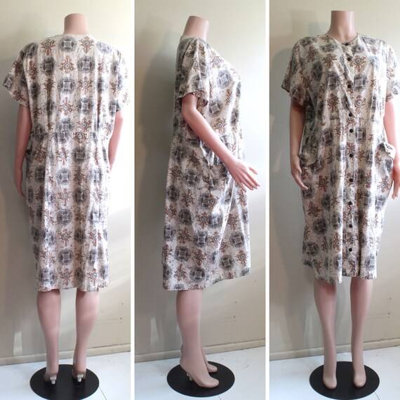 Vintage 1950s Womens size 2X 3X Plus Cotton Beige… - image 3