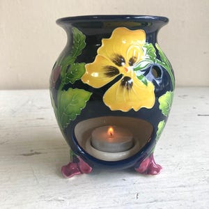Pansy Motif Ceramic JC McCall Blue Sky Votive Tealight Wax Diffuser Tube Lined 2004