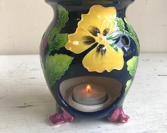 Pansy Motif Ceramic JC McCall Blue Sky Votive Tealight Wax Diffuser Tube Lined 2004