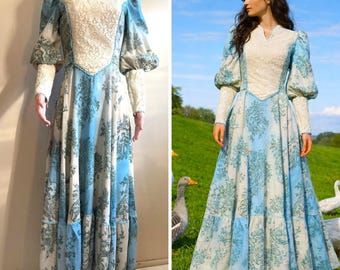 medieval vintage cotton dresses Dark Green and Natural Medieval Summer Dress - Cotton