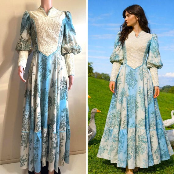 Vintage 70s Medieval Princess Maxi Dress : Handmade Cotton Toile, Size M