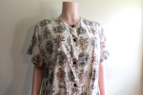 Vintage 1950s Womens size 2X 3X Plus Cotton Beige… - image 2