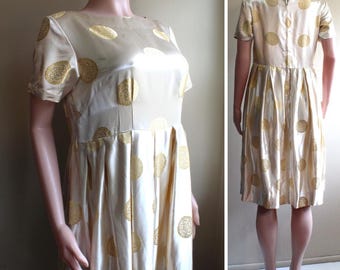 Vintage MCM Party Dress : Womens Size L Handmade Cream Satin Vintage MCM Party Dress : Womens Size L Handmade Cream Satin