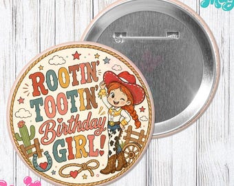 Rootin Tootin Birthday Girl Celebration Button, Cowgirl Birthday Button, Western Birthday, Cowboy Birthday Outfit, Toy Vacation Button