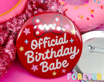 Botón oficial de cumpleaños de Babe - Botón de celebración de ratón - Botón de día de parque - Botón de viaje de cumpleaños - Botón de Disney