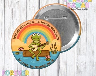 Rainbow Celebration Pinback Button - Nostalgia Park Day Button, Disney Button - Green Frog Button, The Lovers The Dreamers and Me