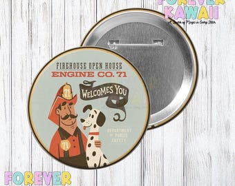 Firehouse Engine Co. 71 Button - Vintage Main Street Firefighter & Dalmatian Pin - Vacation Park Button - Disney Button