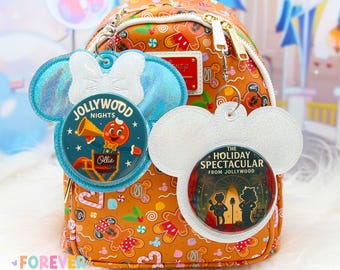 Frozen Winter Celebration Button Holder Keychain | Fits 3” Celebration Buttons | Elsa Inspired Park Bag Accessory | Blue or White Glitter