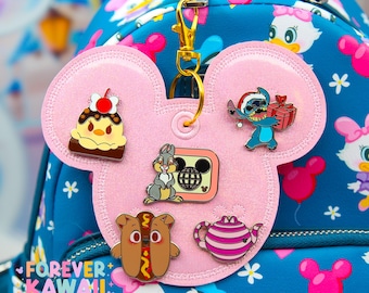 Baby Pink Pin Trading Keychain – Embroidered Pin Holder with Cork Backing for Enamel Pins - Theme Park Pin Trading
