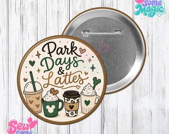 Spilla "Giornate al parco e latte", Spilla a tema parco divertimenti per amanti del caffè, Regalo per amanti del latte macchiato, Accessorio carino per l'outfit da parco, Opzione magnete