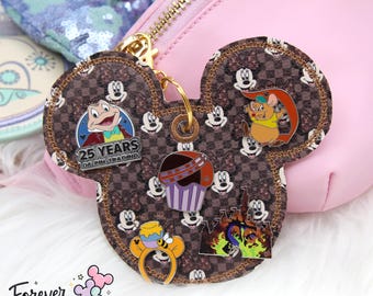 Brown Luxury Inspired Mouse Pin Trading Keychain Holder, Neutral Enamel Pin Display, Mouse Head Pin Trader Bag Charm, Park Accessory