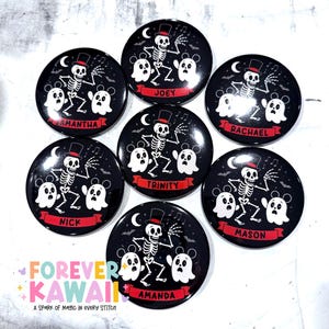 Skeleton Dance Ghost Celebration Button – Personalized Park Day Pin, Halloween Party,  Kawaii Badge, Custom Name Souvenir - Disney Button