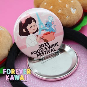 2025 Food & Wine Festival Button – Remy Inspired Chef Mouse Pin – Kawaii EPCOT 3&quot; Park Trip Badge – Cute Paris Cooking Gift - Disney Button