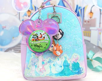 Sleutelhanger paarse holografische ballon vieringsknop - sleutelhanger muissteun voor 3" vieringsknoppen - geborduurde badgehouder