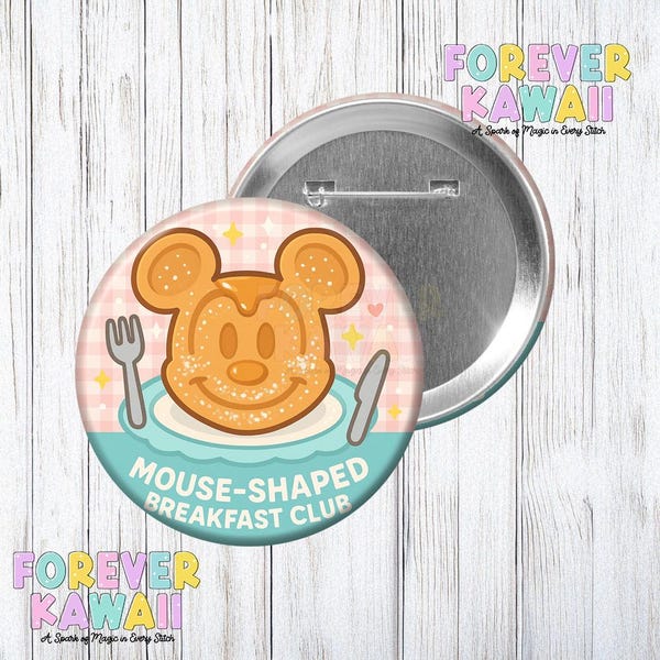 Waffel Maus Frühstücksclub Feier Knopf - Disney Snack Abzeichen - Waffel Park Anstecker - Maus geformtes Lebensmittel Abzeichen - Disney Trip Knopf