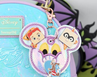 Small Iridescent Dragon Figment-Inspired Pin Trading Keychain – Embroidered Pin Holder with Cork Backing for Enamel Pins - Theme Park Pin