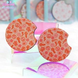 Retro Icons Coaster Set - Girly Car Coasters - Trendy Car Accessories - Cute Car Accessories - Trendy Car Coasters