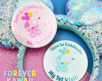 Babys erster Besuch Feier Anstecknadel – Pink oder Blau - 3-Zoll-Anstecknadel – Freizeitpark-Reise-Andenken – süße Baby-Erinnerung