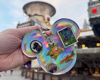 Holographic Trading Keychain | 5 Hole Enamel Pin Holder | Pin Display Keychain