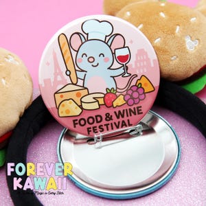 Food and Wine Festival Button – Remy Inspired Chef Mouse 3&quot; Pin – Kawaii EPCOT Cheese and Wine Badge – Park Day Accessory - Disney Button