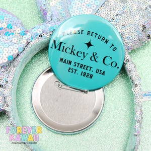 Please Return To Mouse & Co - Celebration Pinback Button - Park Day Button - Disney Button