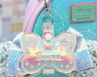 Personalized Holographic Bow Ear Holder, Park Ears Keychain, Sunglasses Holder Keychain, Popcorn Bucket Clip, Mouse Ears Holder, Vacation