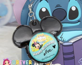 Black High Gloss Mouse Backer Keychain for 3” Celebration Buttons - Embroidered Badge Holder - Backpack Charm - Theme Park Accessory