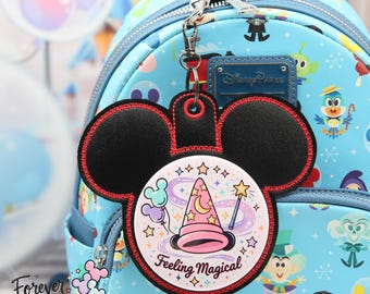 Black Red Mouse Celebration Button Holder Keychain, 3 Inch Celebration Button Holder, Park Bag Accessory, Theme Park Keychain