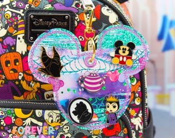 Pastel Spooky Pin Trading Keychain | Patterned 5 Pin Holder | Disney Pin Trading Bag Charm | Pattern Placement Will Vary