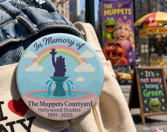Courtyard Tribute Celebration Pinback Button - Nostalgia Park Day Button, Disney Button - Piggy Fountain Button, Park Day Button