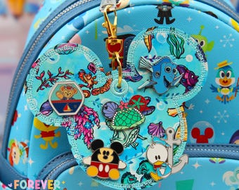 Little Mermaid Pin Trading Keychain | Ocean Theme Park Bag Charm | Holds 5 Pins | Disney Pin Collector Accessory