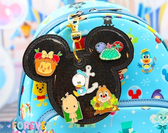 Black Confetti Holographic Disney Pin Trading Keychain | Subtle Sparkle 3 Pin or 5 Pin Holder | Park Trading Bag Charm & Display Accessory