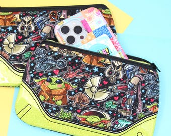 Neceser de maquillaje Baby Alien / Estuche cosmético Space Galaxy / Organizador de viaje galáctico / Cartera grande con cremallera / Estuche cosmético de piel sintética