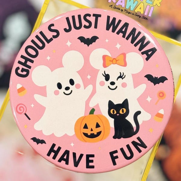 Ghouls Just Wanna Have Fun Halloween Party Button – Süßer Geist Anstecker – Herbst Button – Halloween Accessoire – Pinker Geist