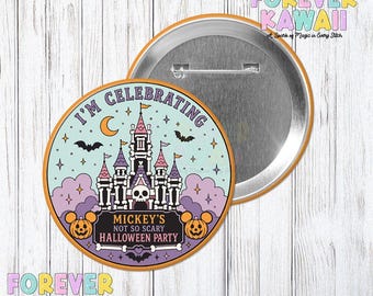 Halloween Party Celebration Button, Spooky Castle Button, Pumpkin Mouse Halloween Pin, Trick or Treat Party Badge, Halloween Park Button