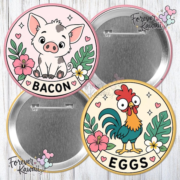 Speck und Eier Knöpfe Set, lustiger Park Knopf, Essen Wortspiel Knopf, Speck Knopf, Eier Knopf, passende Freunde Knöpfe, niedlicher Schwein Huhn Anstecker