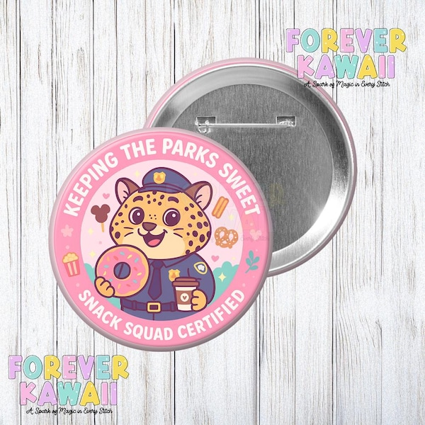 Keeping The Parks Sweet Feier Anstecker - Snack Squad Zertifiziert Anstecker, Kawaii Park Day Anstecker, Tier Themenpark Button, Gepard Anstecker